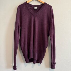 Clan Douglas Cashmere Scotland Purple V-Neck Sweater Medium Long Preppy